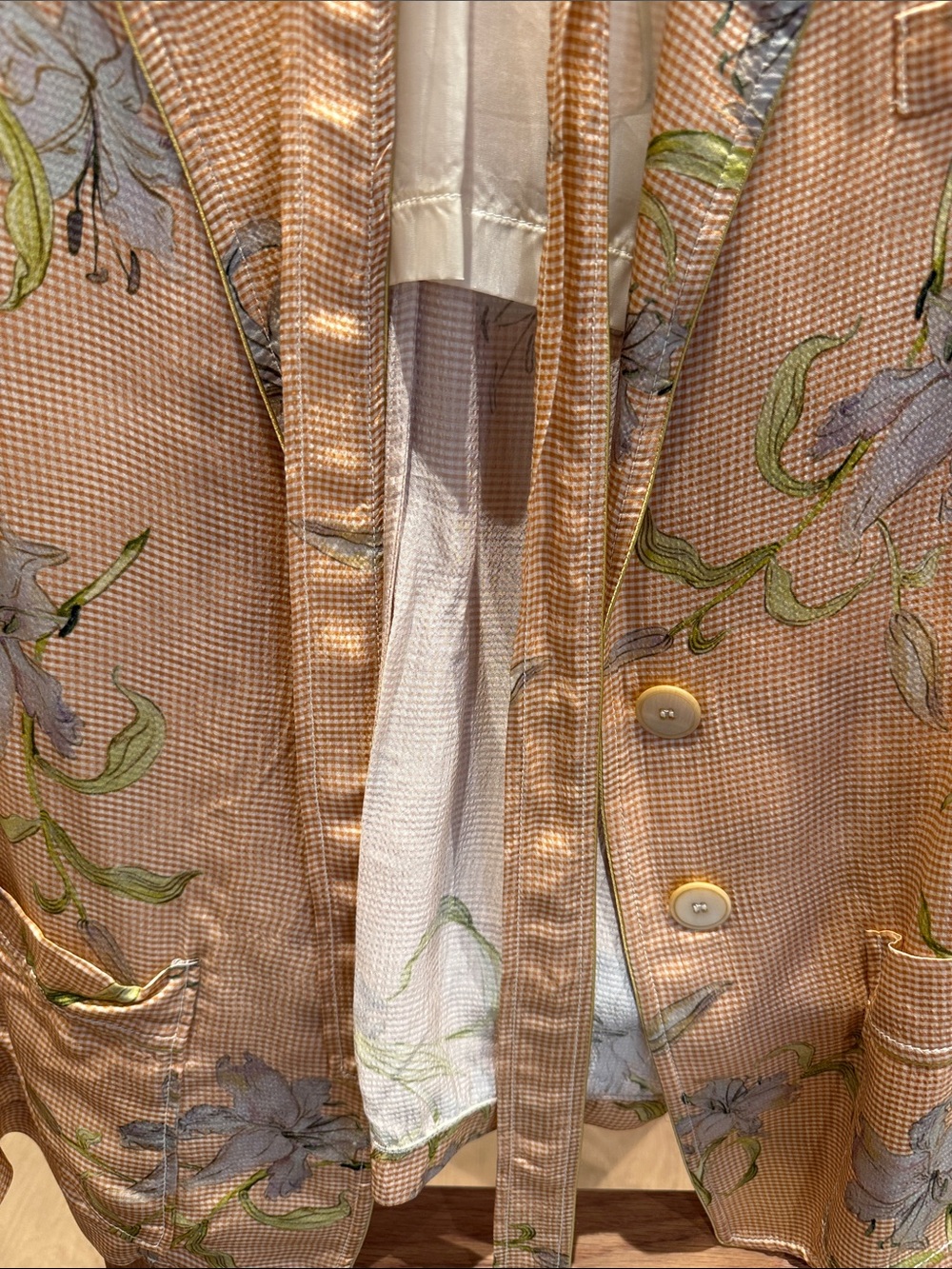 forte_forte Peach Gingham Floral Tie-Neck Blouse - Picture 4 of 6